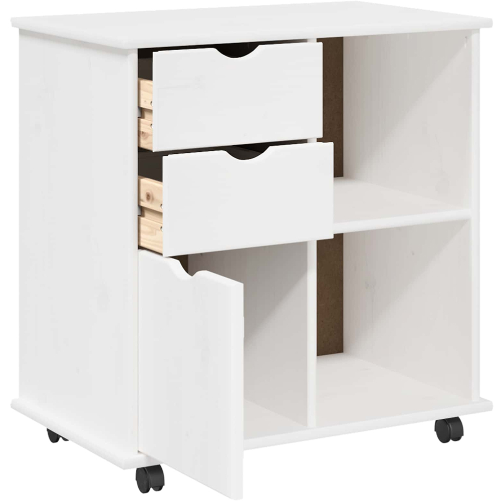 vidaXL Single Door 2 Drawer 2 Shelf White Rolling Storage Cabinet Image 4