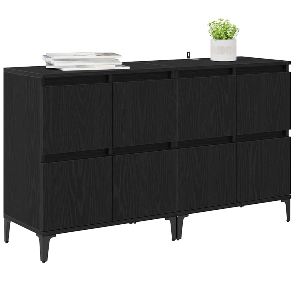 vidaXL 4 Door Black Oak Sideboard Set of 2 Image 3