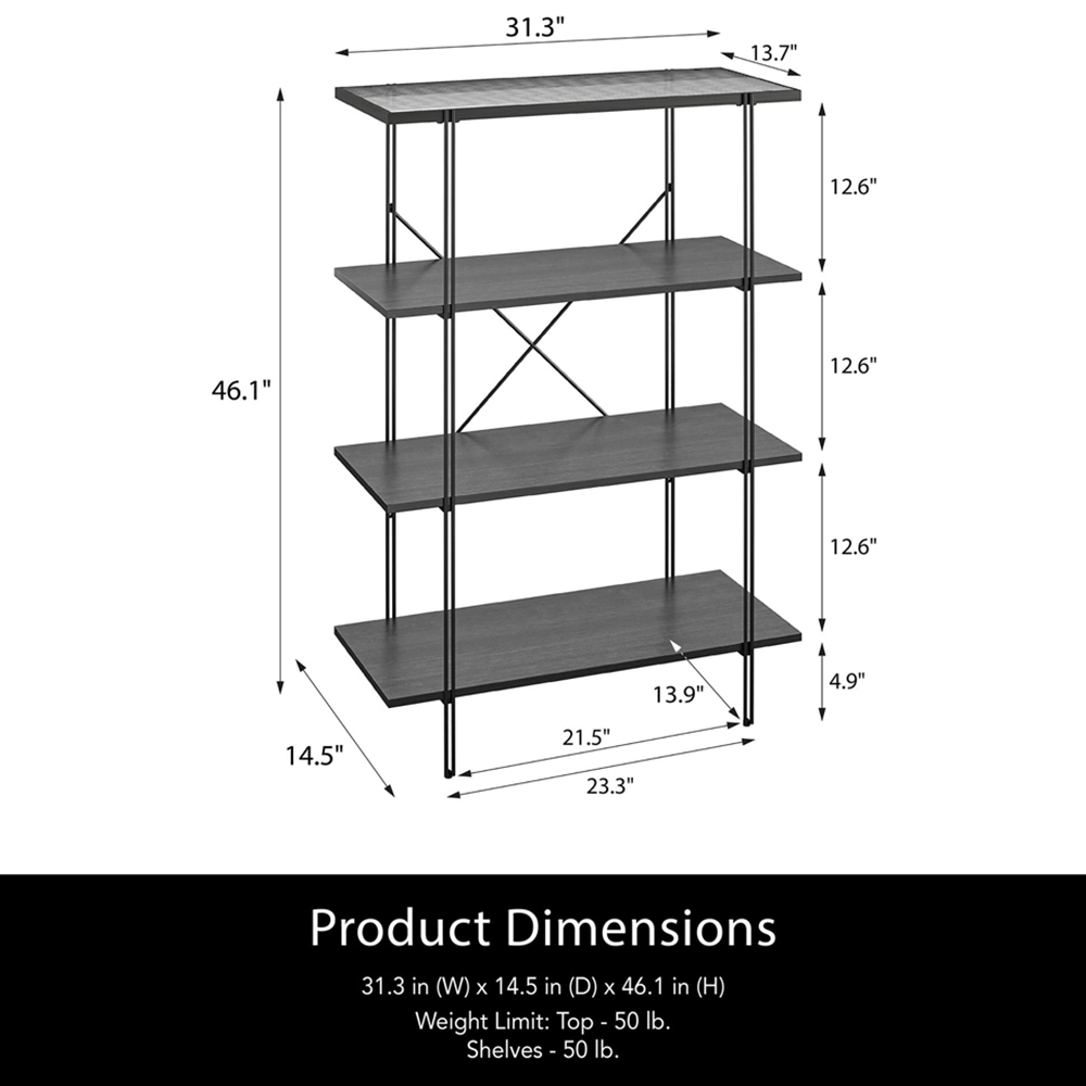 Dorel Wainwright 4 Shelf Black Oak Bookcase Image 5