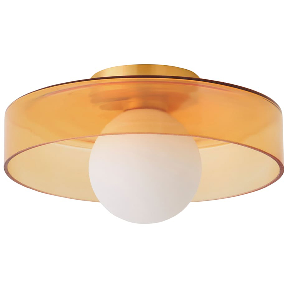ValueLights Newbury Amber Glass Shade Flush Ceiling Light with Bulb Image 1