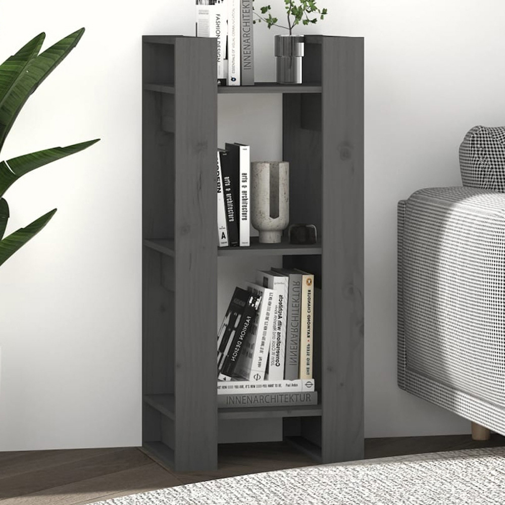 vidaXL 3 Shelf Grey Solid Pine Bookcase Image 1