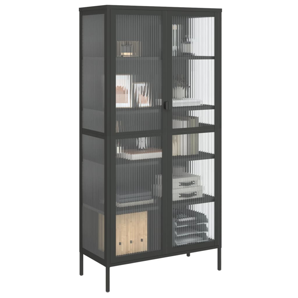 vidaXL 2 Glass Door Black Fluted Glass and Steel Highboard Image 4
