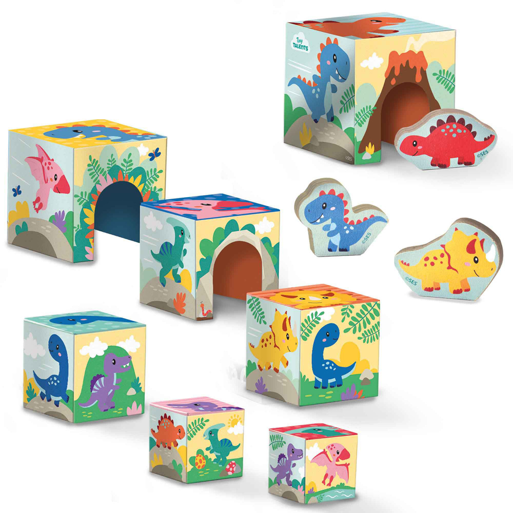 SES Creative Tiny Talents 7-Piece Dinosaur Stacking Blocks Tower Set Image 2