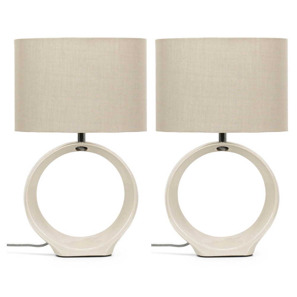 ValueLights Tia Natural Shade Ceramic Loop LED Table Lamp 2 Pack Image 1