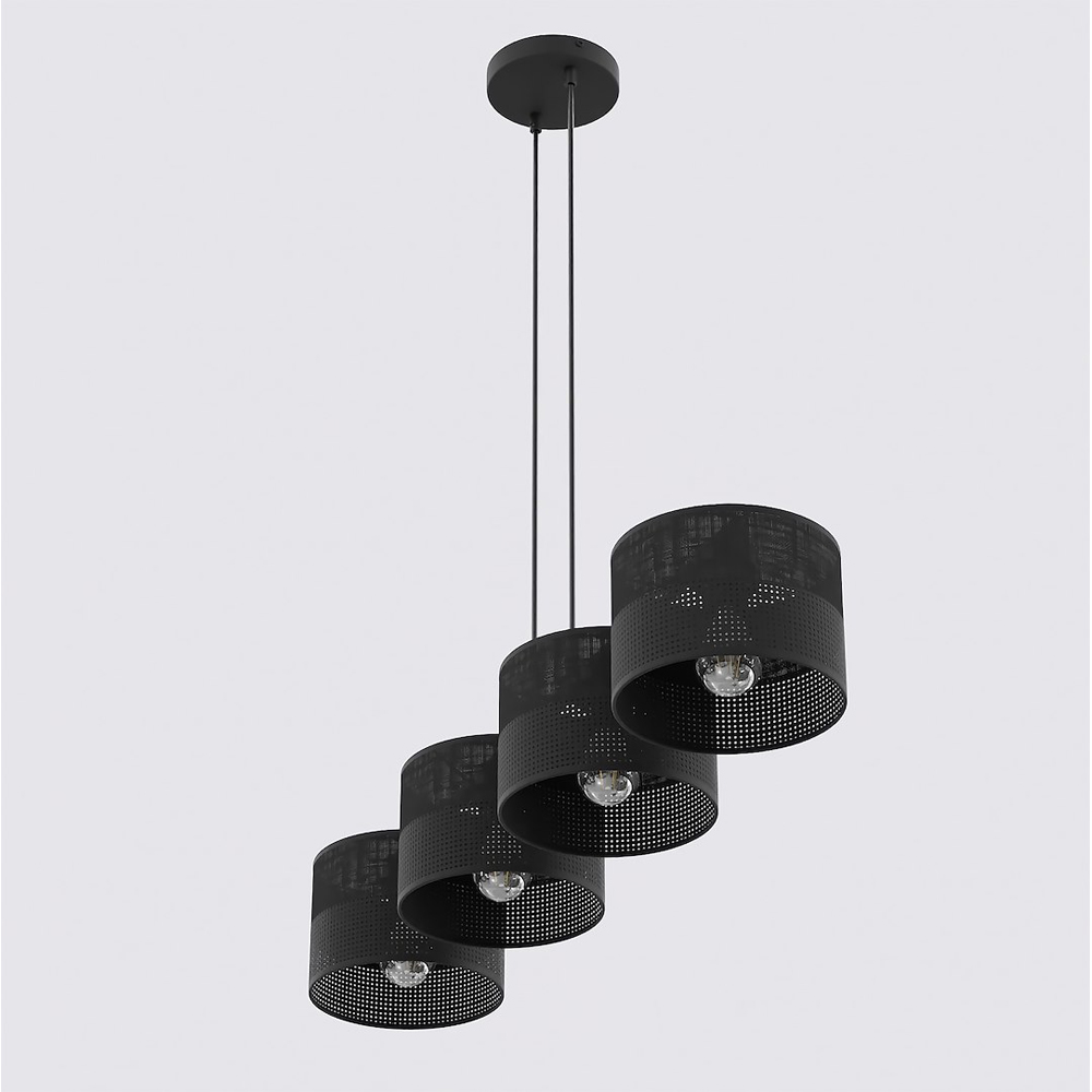 Emibig Karbon 4 Light Cylindrical Shade Black E27 Ceiling Pendant Light Image 3