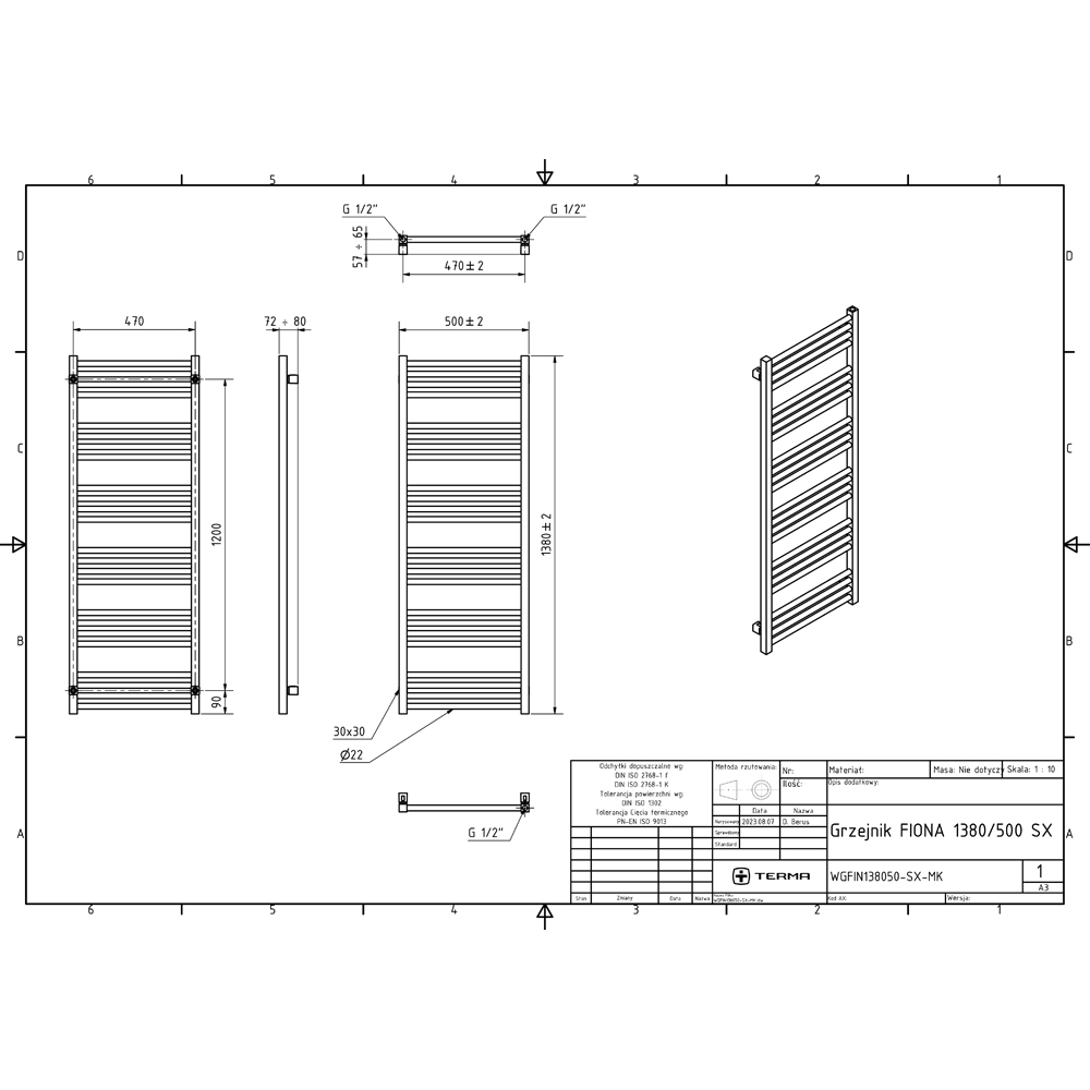 Terma Fiona E Soft Matt White Electric Towel Rail 1380 x 500mm Image 7