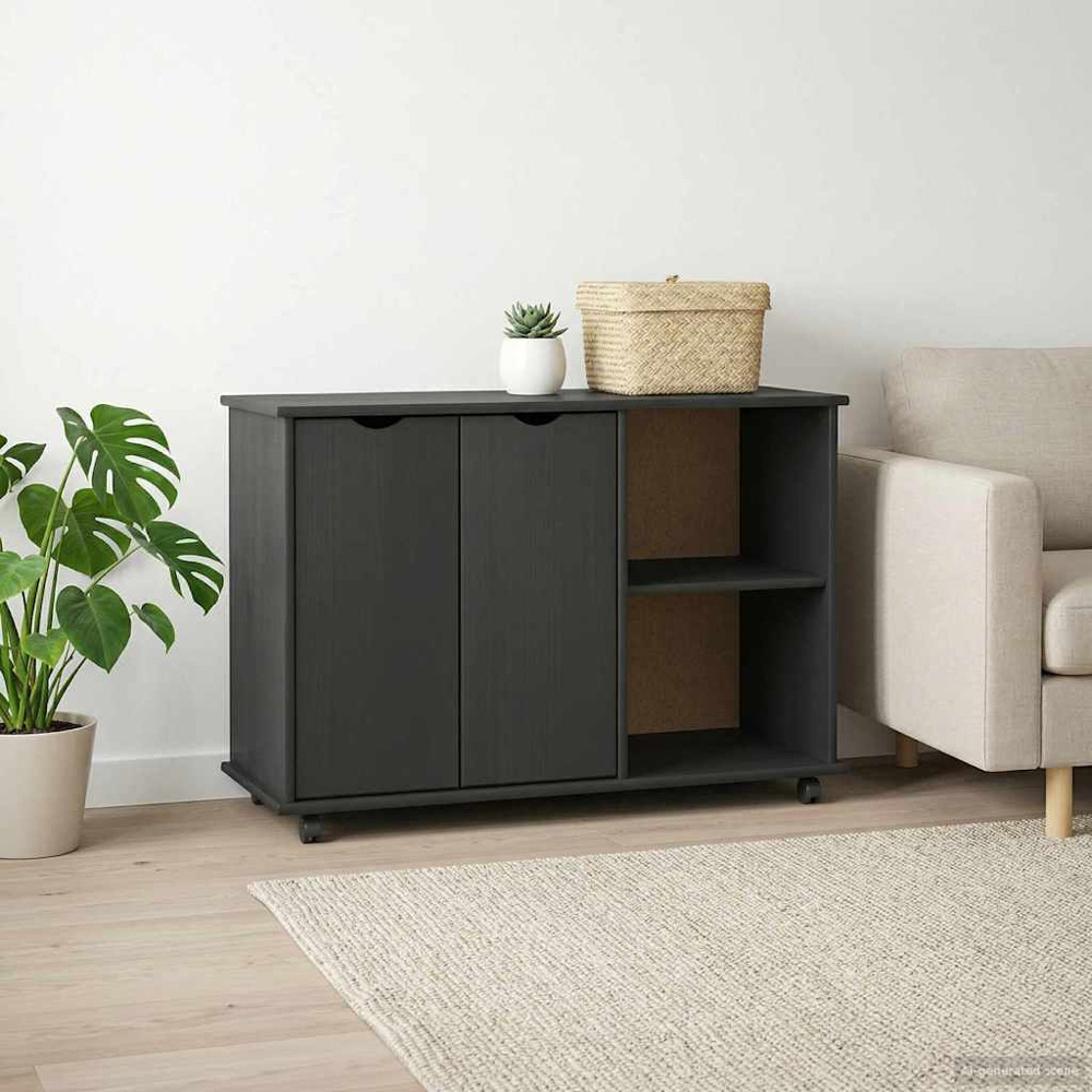 vidaXL 2 Door 2 Shelf Grey Minimalist Rolling Storage Cabinet Image 8