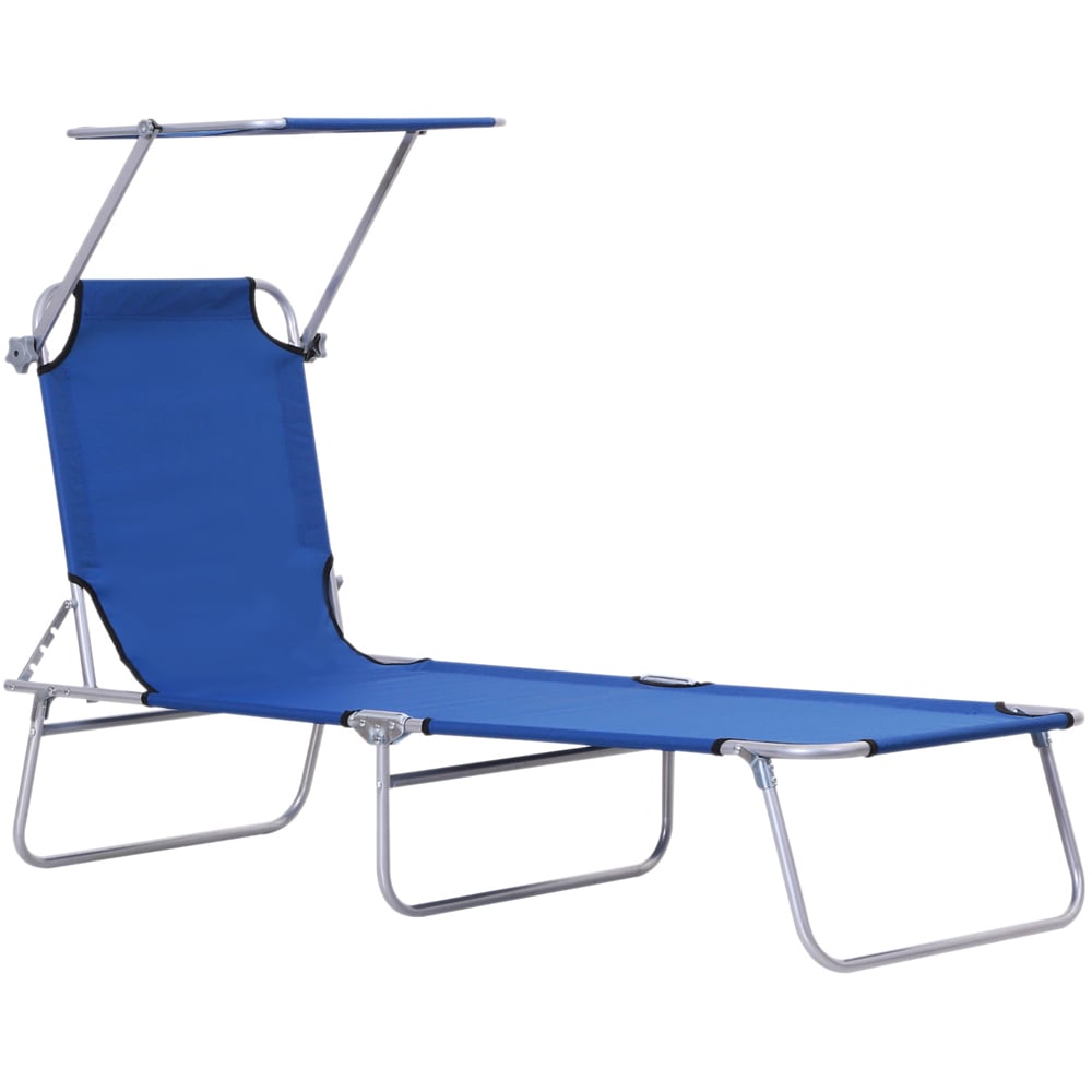 Outsunny Blue Adjustable Folding Sun Lounger with Awning Image 2