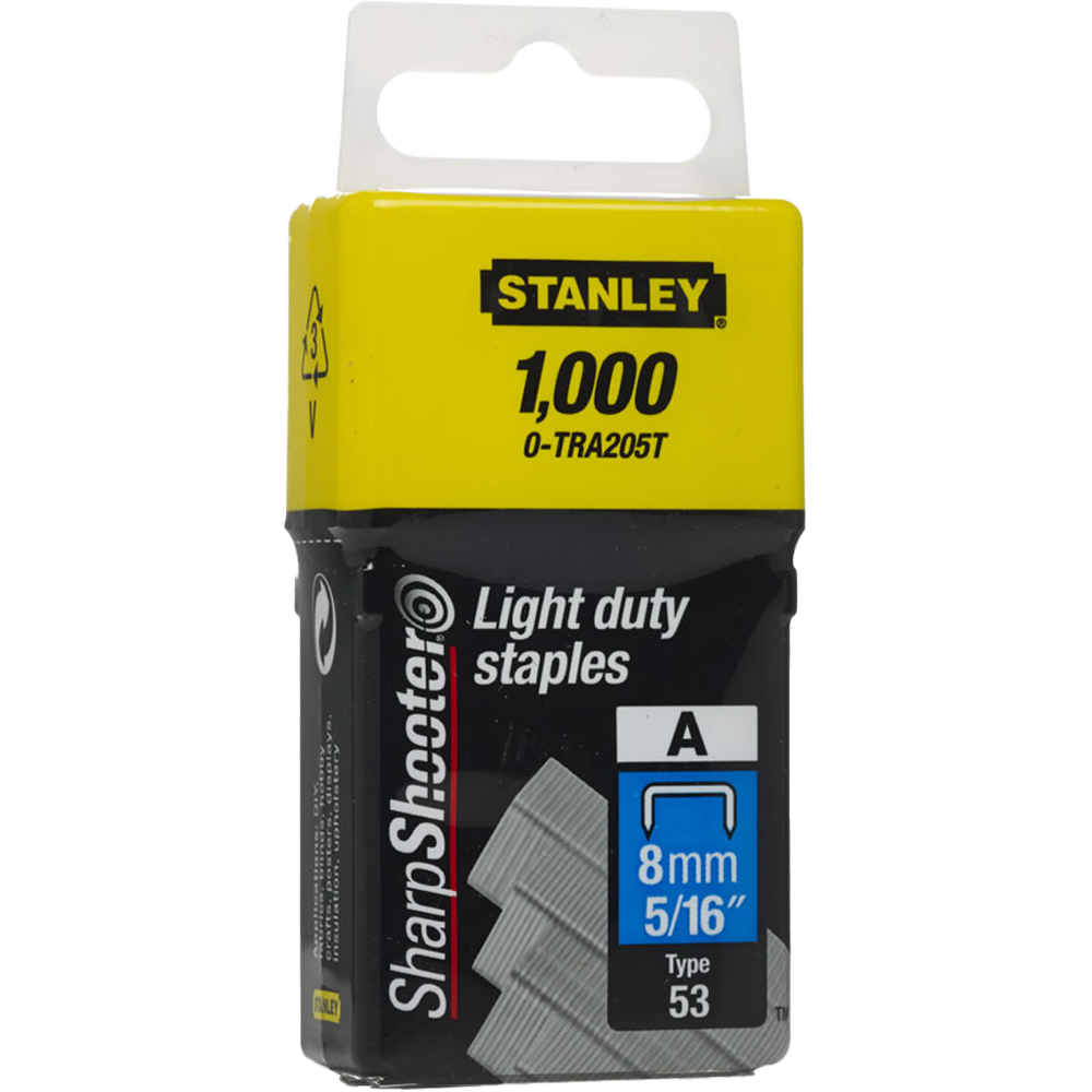 Stanley 8mm Light Duty Staples Type 53 1000 Pack Image
