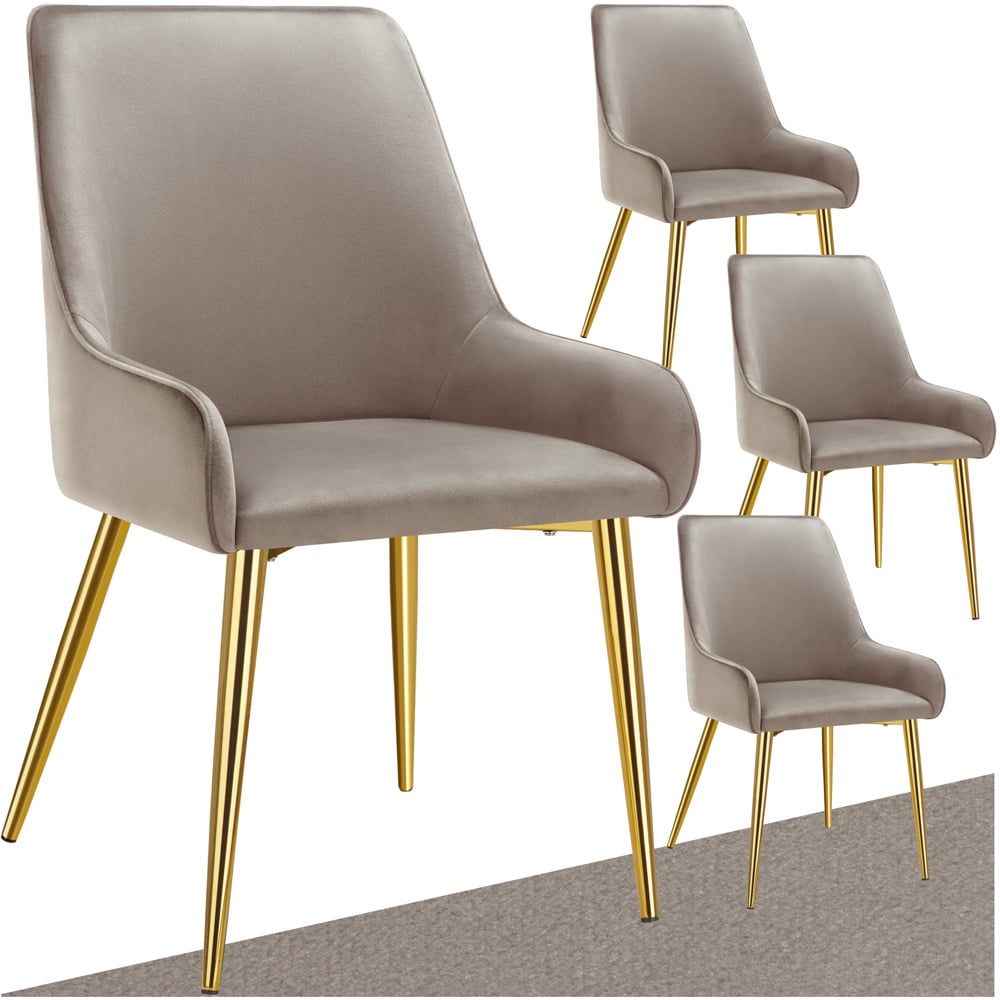 Tectake Avane Set of 4 Taupe Velvet Padded High Backrest Dining Chair Image 2