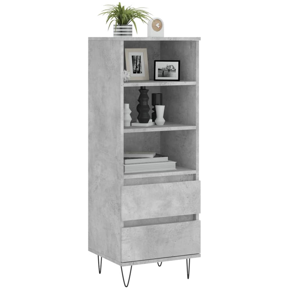 vidaXL 2 Door 3 Open Shelf Concrete Grey Highboard with Black Hairpin Legs Image 3
