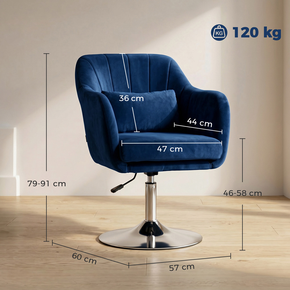 HOMCOM Dark Blue Retro Velvet Steel Frame Swivel Tub Chair Image 9