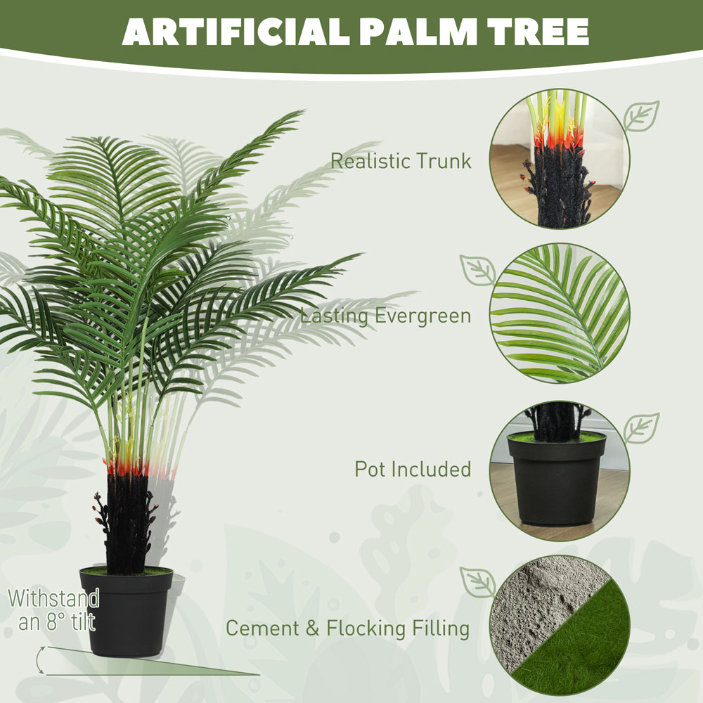 HOMCOM Areca Palm Tree Artificial Plant Pot with Flocked Soil 120cm Image 8