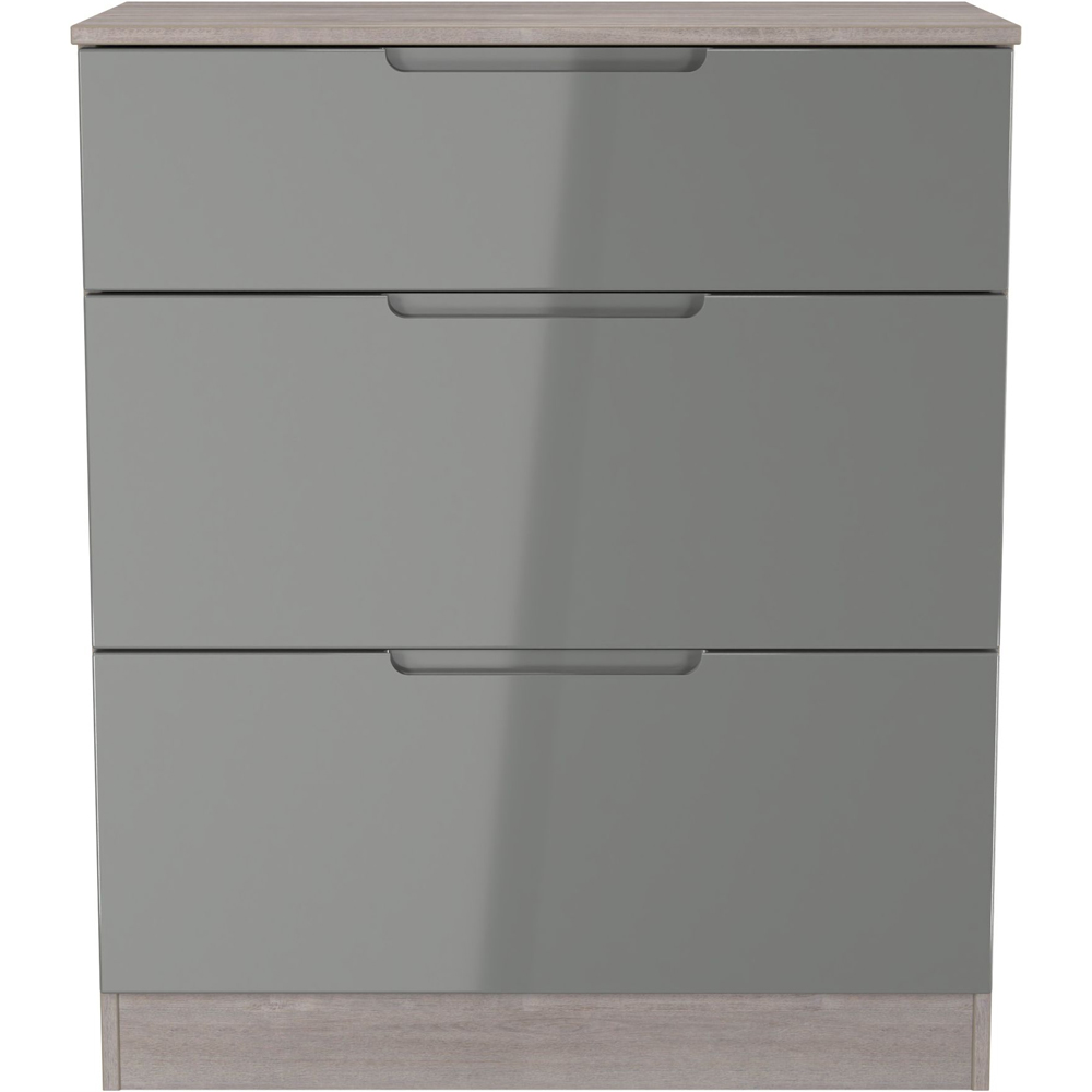 Crowndale Milan 3 Drawer Grey Gloss and Grey Oak Deep Chest of Drawers Ready Assembled Image 2