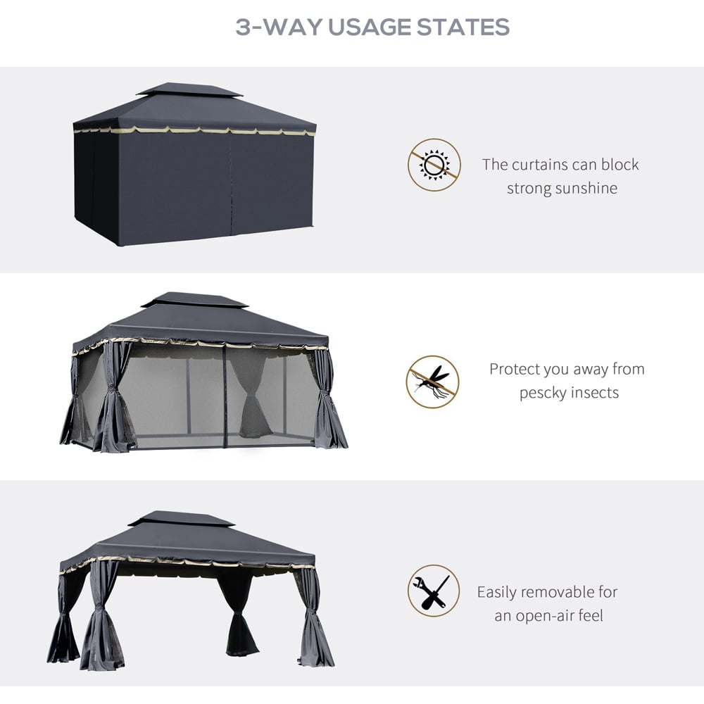 Outsunny 3 x 4m Black 2 Tier Roof Aluminium Garden Gazebo Image 4