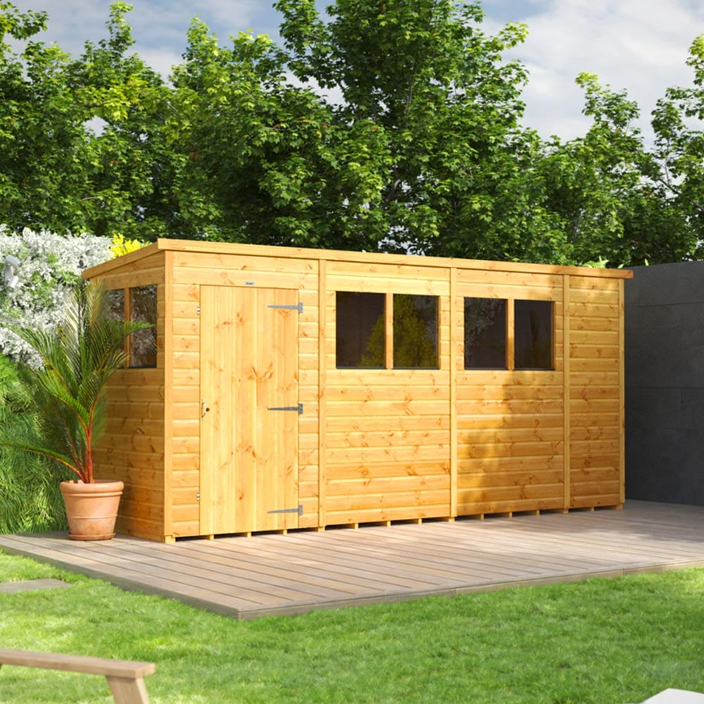 Power Sheds 14 x 4ft Pent Wooden Shed Image 2