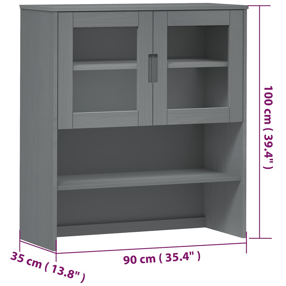 vidaXL Molde 2 Glass Door 2 Shelf Grey Solid Pine Wood Highboard Top Image 8