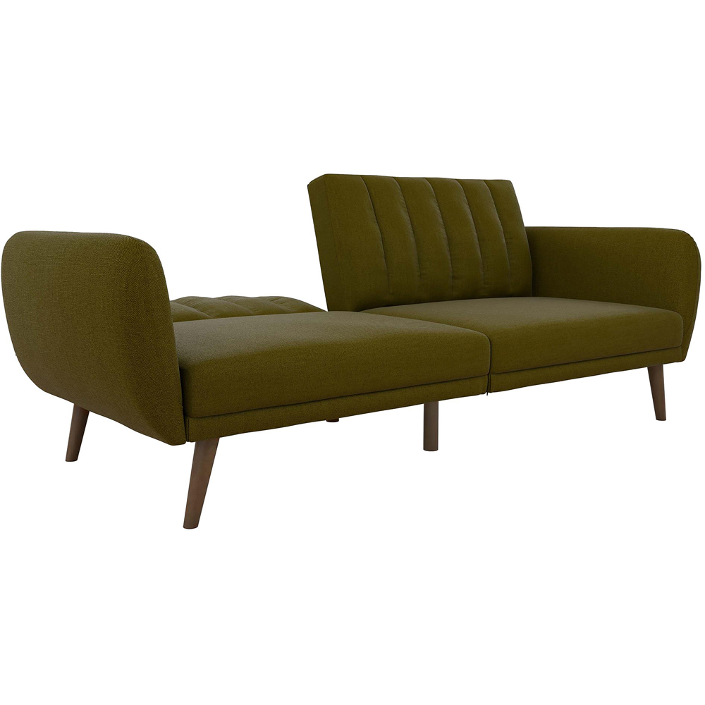 Novogratz Brittany 3 Seater Green Linen Sofa Bed with Wooden Legs Image 5