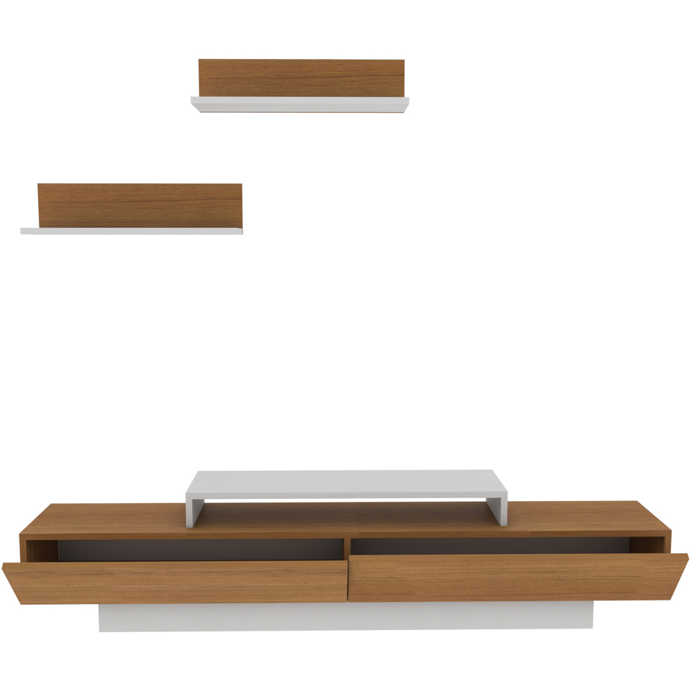 Decorotika Lusi 2 Door Single Shelf White and Teak TV Unit with 2 Wall Shelf Image 2