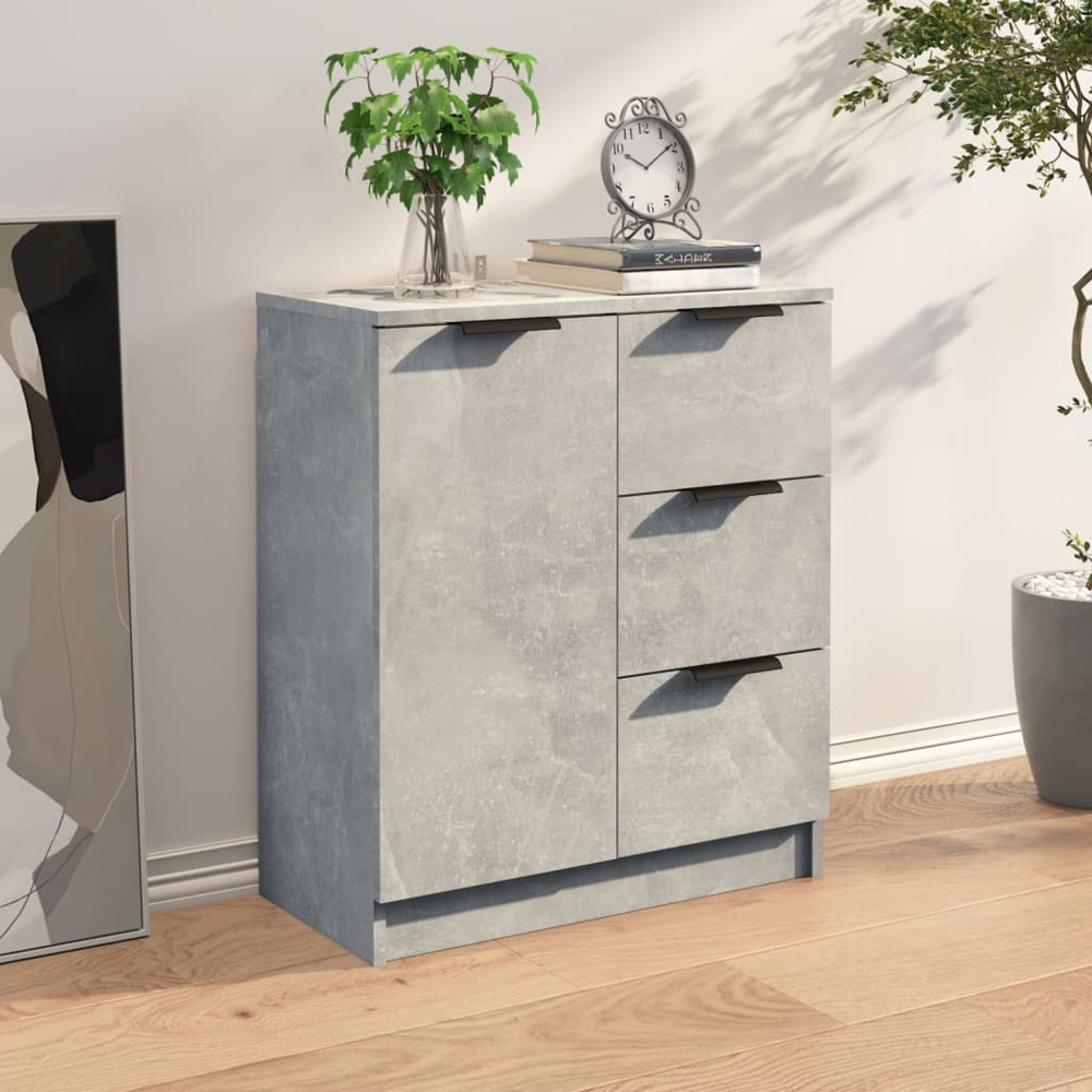 vidaXL Single Door 3 Drawer Concrete Grey Wooden Sideboard Image 7