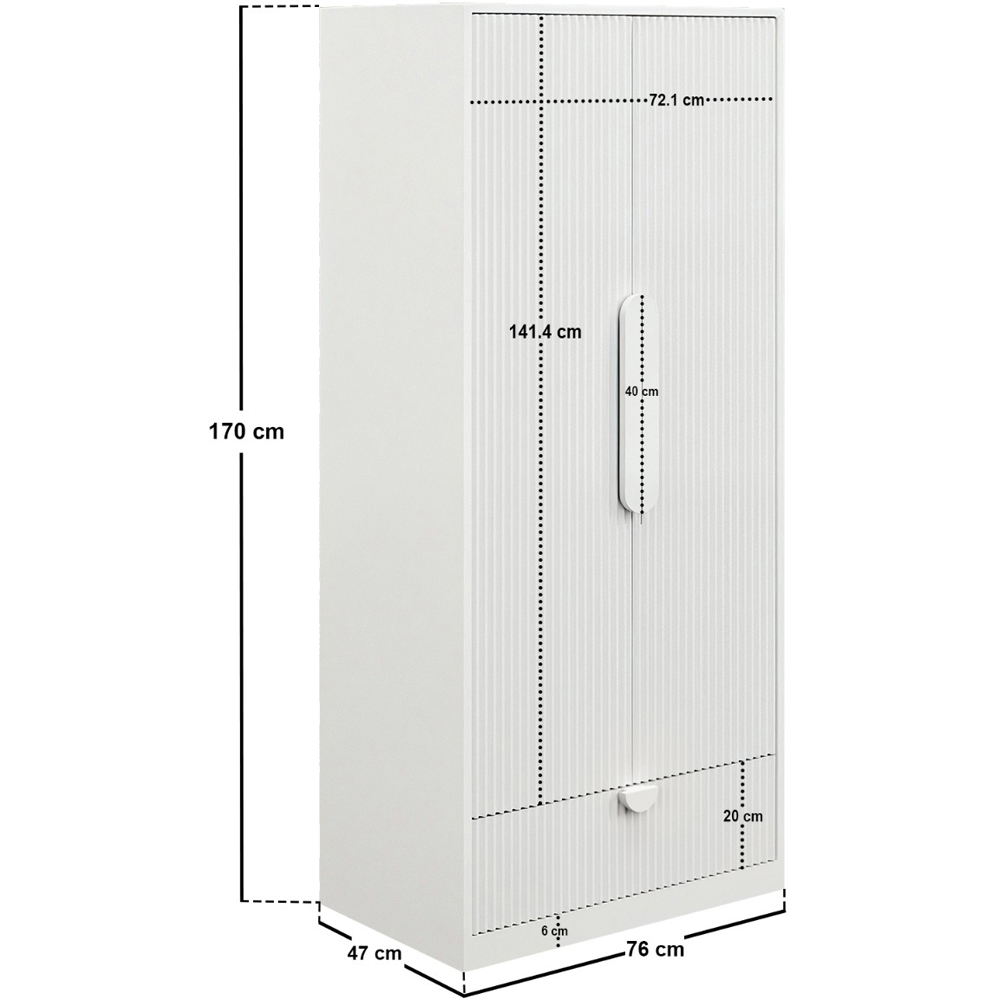 Flair Calista 2 Door Single Drawer White Ribbed Wardrobe Image 7