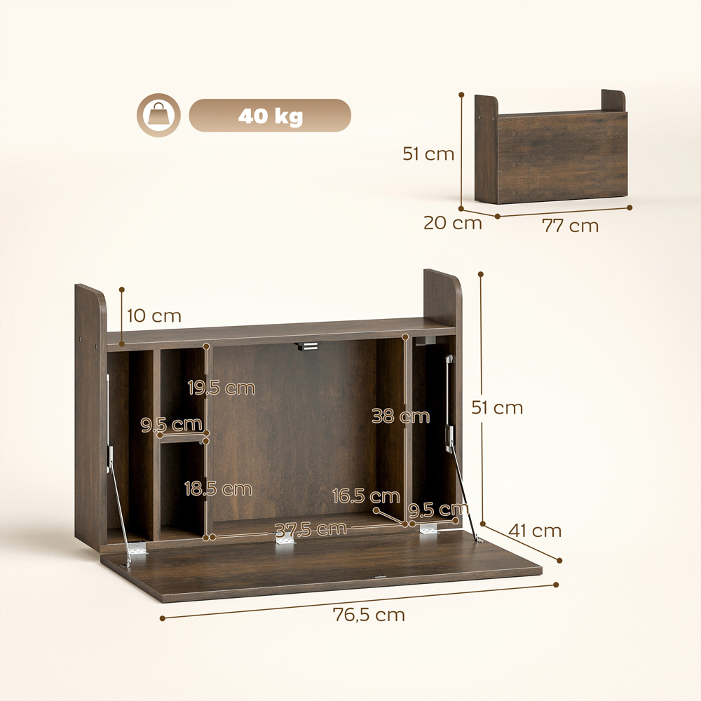Portland Single Shelf Dark Brown Wall Mounted Table with Hidden Storage Compartments Image 8