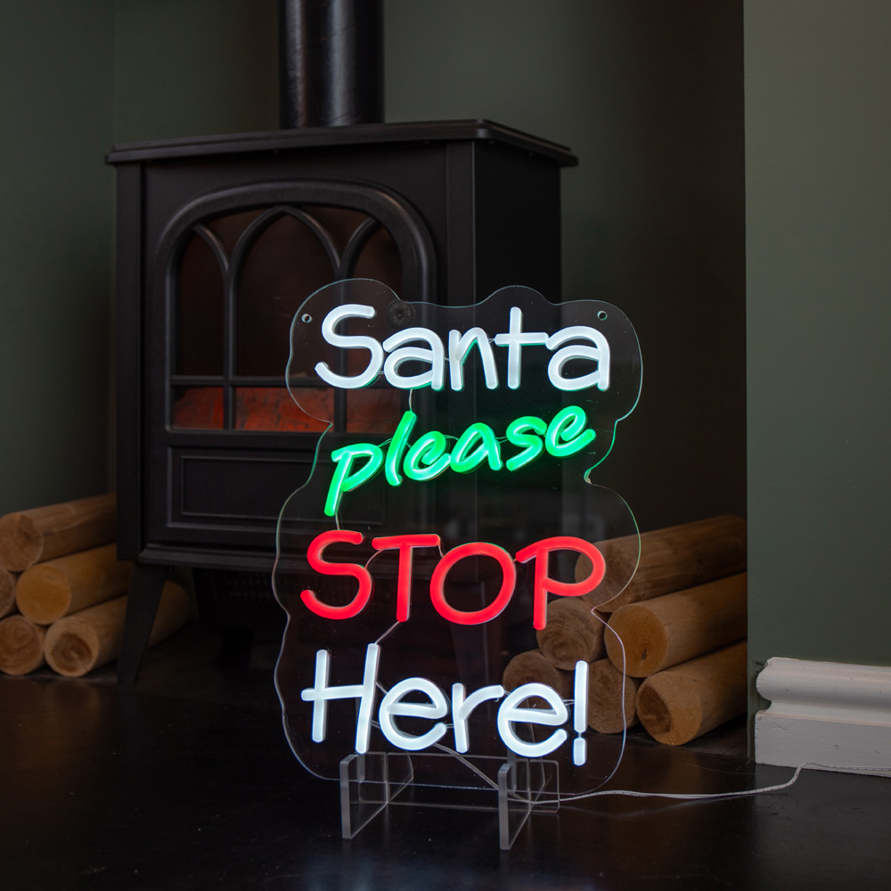 Samuel Alexander Red Green and White LED Santa Please Stop Here Neon Sign 35 x 26cm Image 8