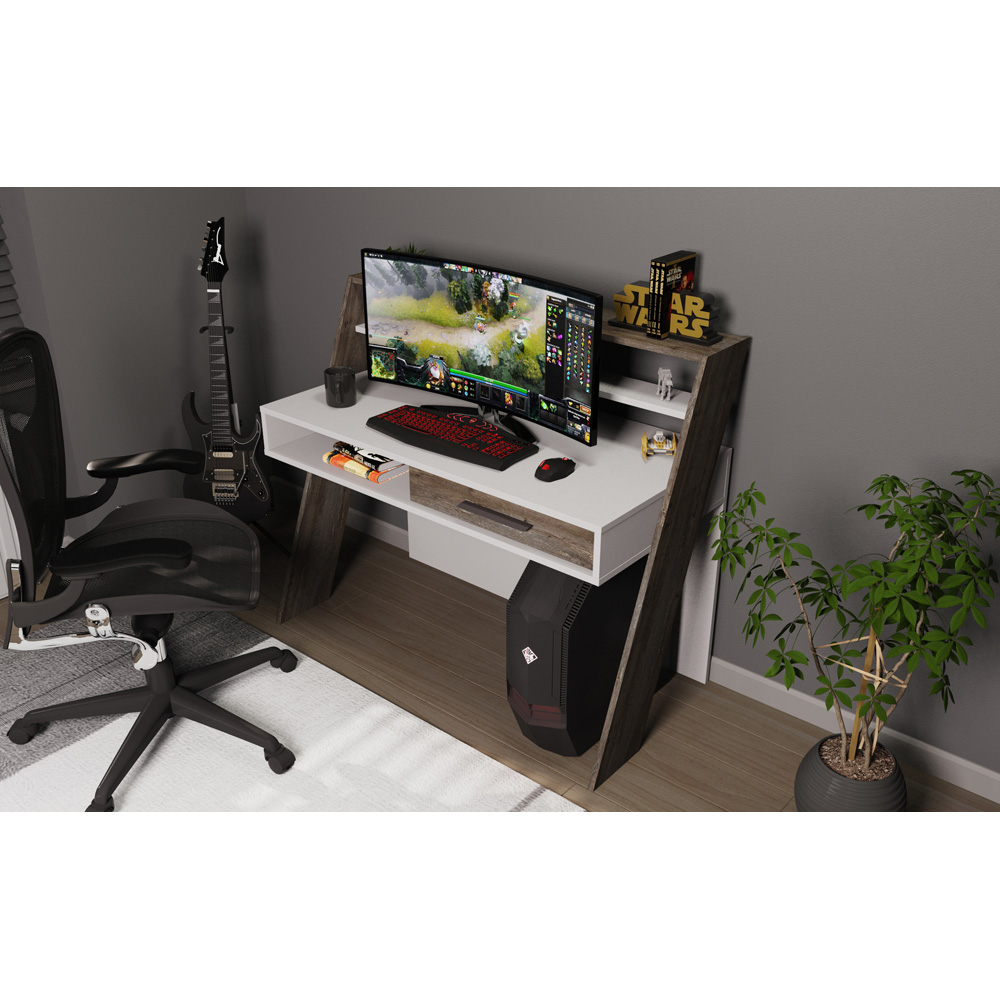 Decorotika Soho Single Drawer 5 Shelf Computer Desk White Wenge Image 4