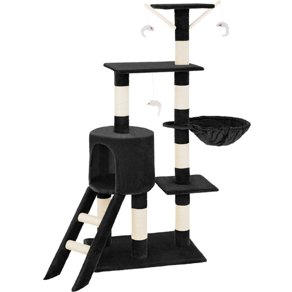 tectake Dominik Black Cat Tree with Scratching Post 144cm Image 1