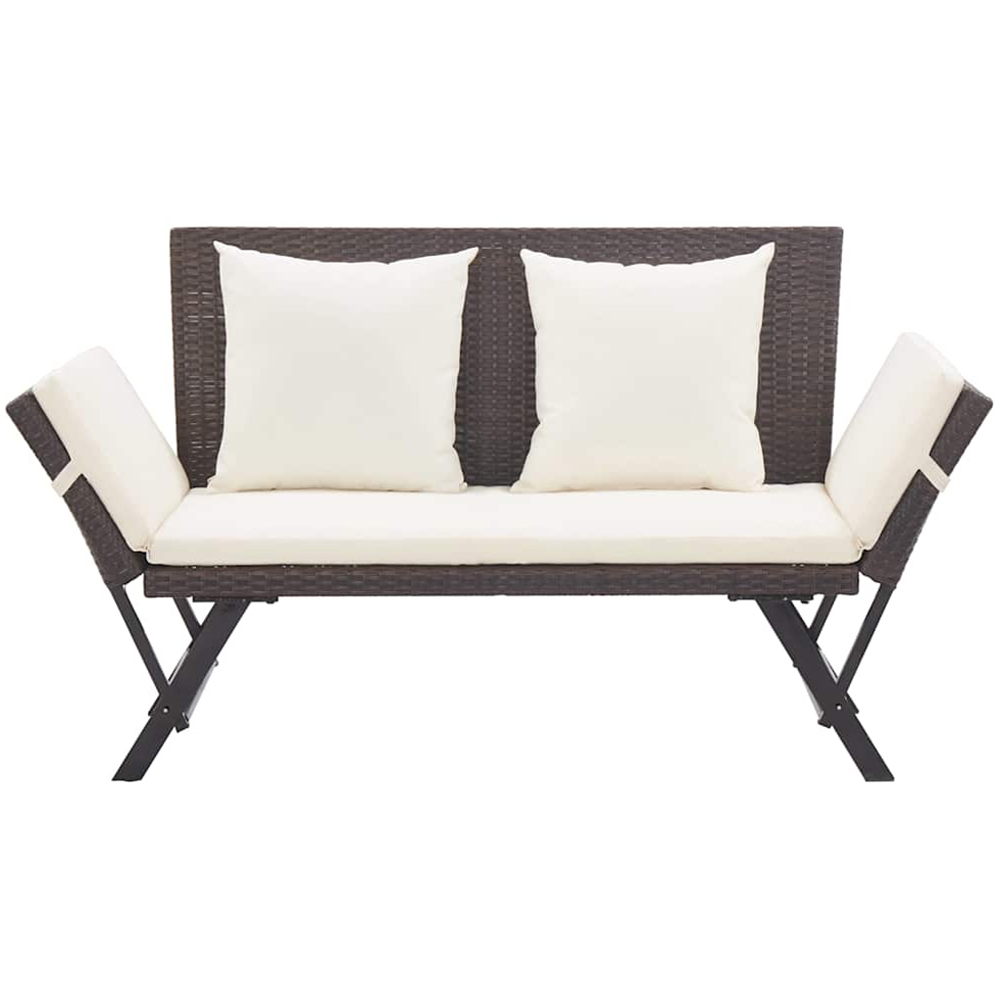 vidaXL 2 in 1 Brown PE Rattan Garden Bench with Cushions Image 3