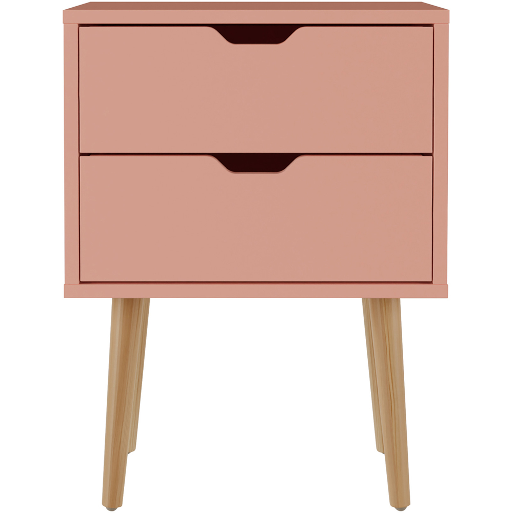 GFW Nyborg 2 Drawer Coral Pink Bedside Table Image 3