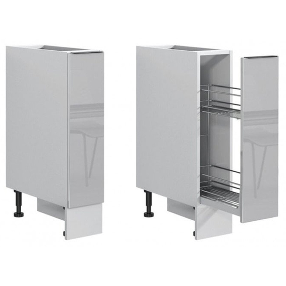 Impact Furniture Star Light Grey Gloss Freestanding Pull Out Storage Kitchen Cabinet Base Unit 200mm Image 2