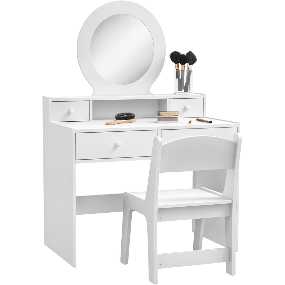 AIYAPLAY 4 Drawer White Mirror Kids Dressing Table and Stool Set Image 2