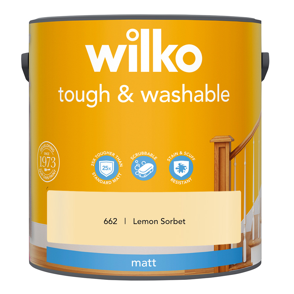 Wilko Tough & Washable Lemon Sorbet Matt Emulsion Paint 2.5L Wilko