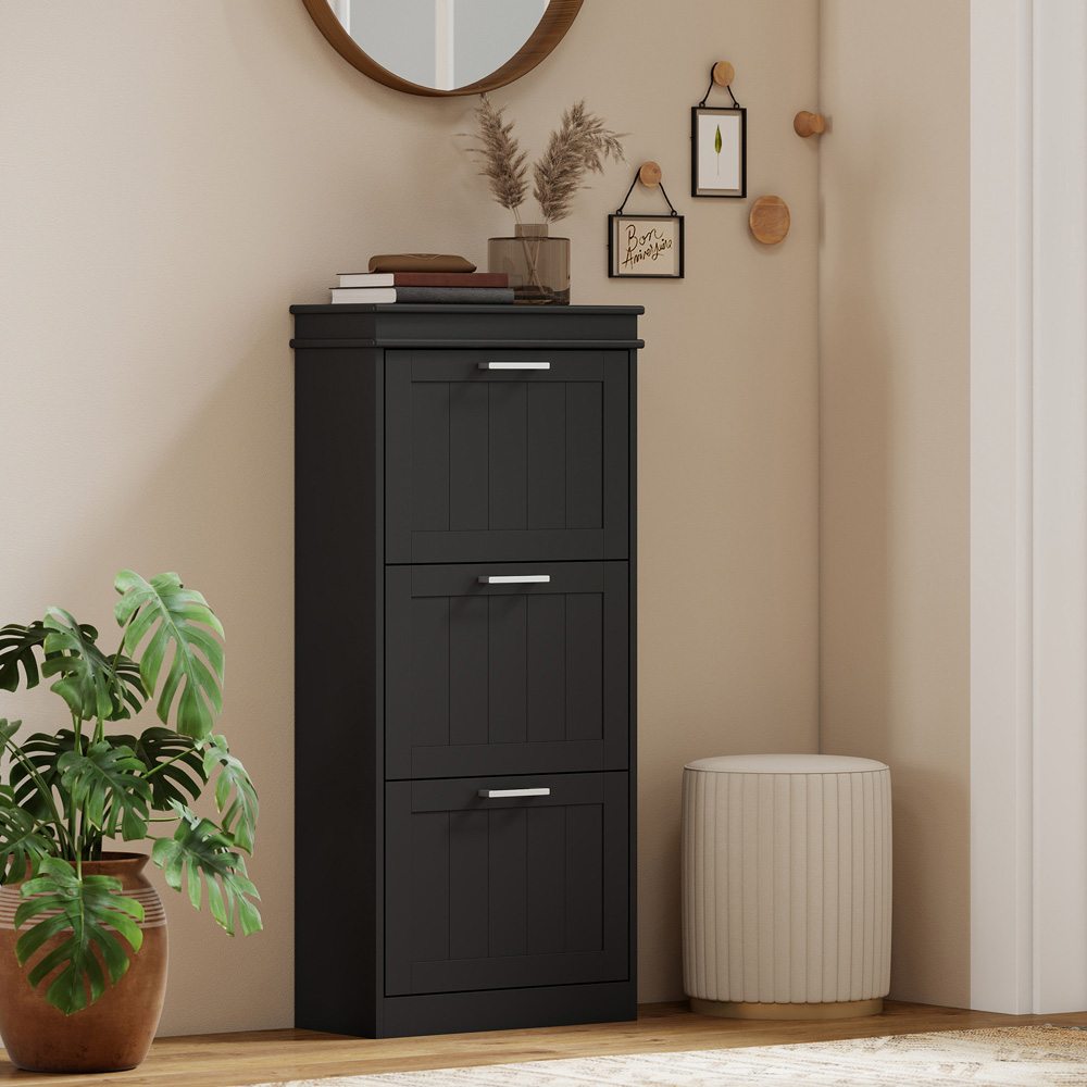 Portland 3 Flip Drawer Black Slim Shoe Storage Cabinet Image 5