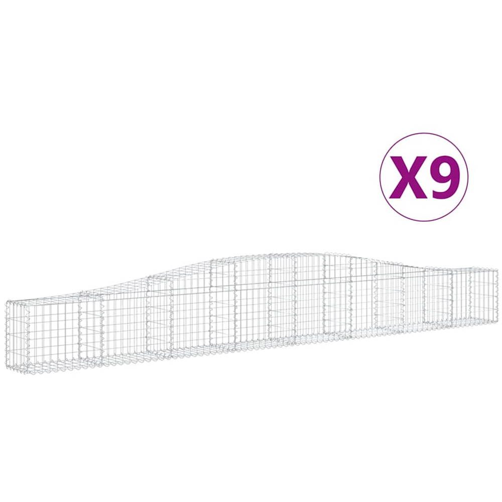 vidaXL Silver Galvanised Iron Arched Gabion Basket 400 x 30 x 40/60cm 9 Pack Image 2