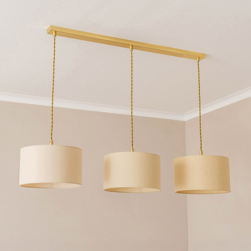 ValueLights Reni Natural Drum Shade 3 Drop Bar Gold Diner LED Ceiling Pendant Light Image 3
