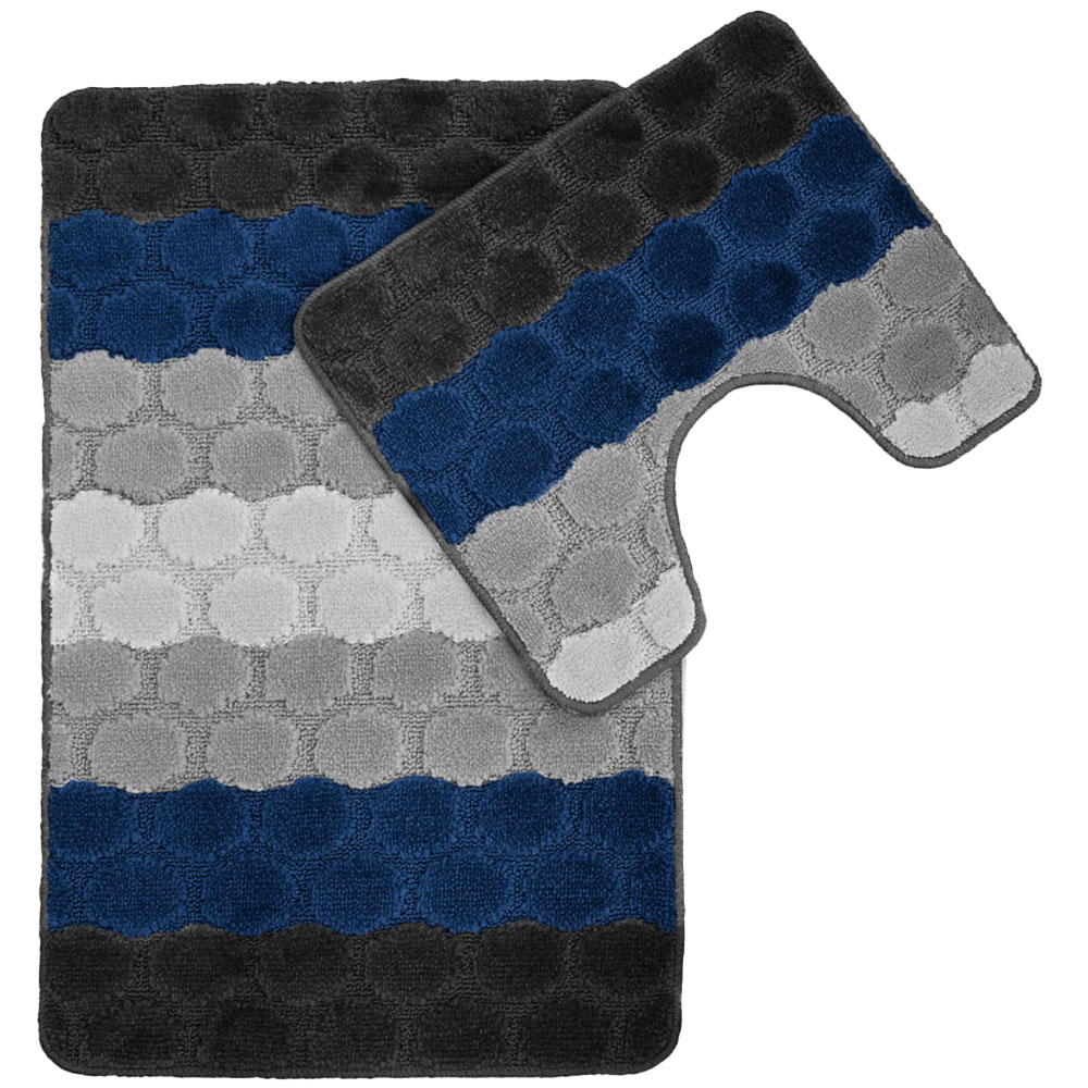 Velosso Hex Stripe Navy Bath Mat Set Image 1