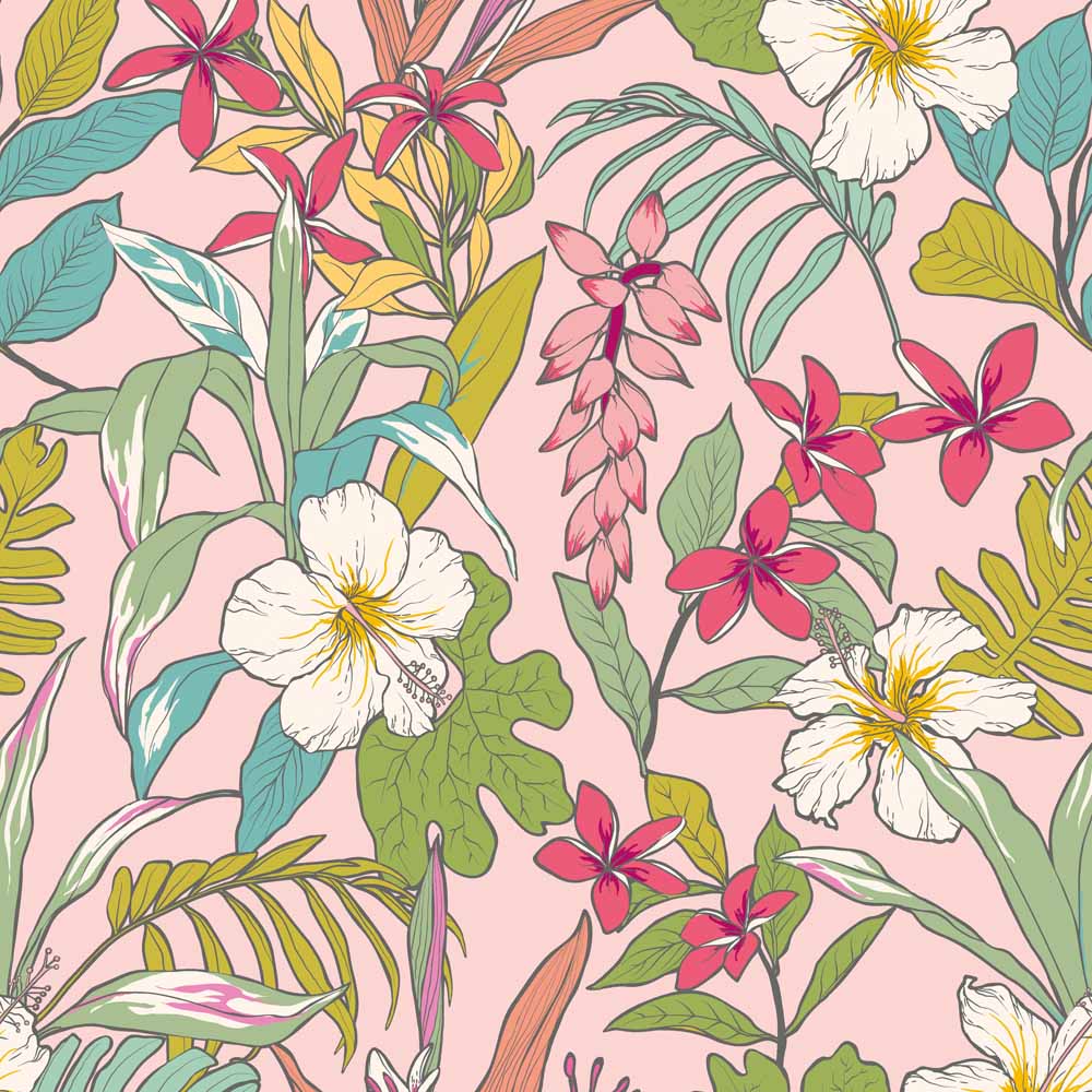 Hoopla Walls Oasis Pink Mix Non Woven Wallpaper Image 1
