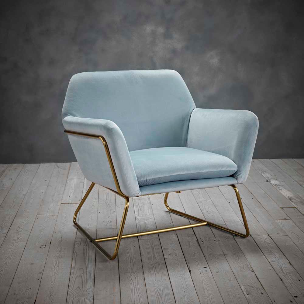 Charles Sky Blue and Gold Velvet Armchair Image 7