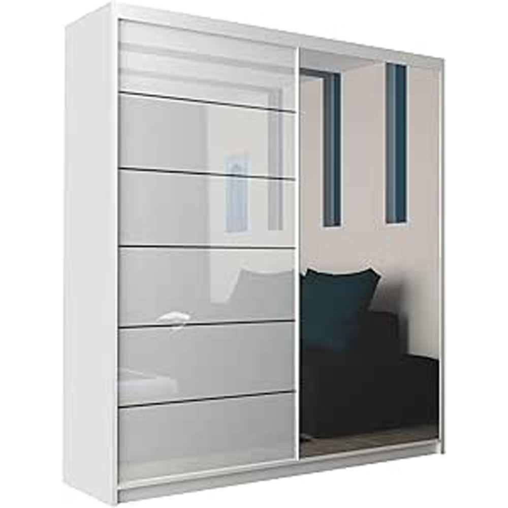 M N Furniture Inovo 2 Door White High Gloss Mirrored Sliding Wardrobe 150cm Image 2