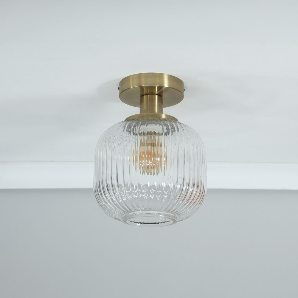 ValueLights Calpe Clear Shade Gold Stem LED Flush Ceiling Light Image 4