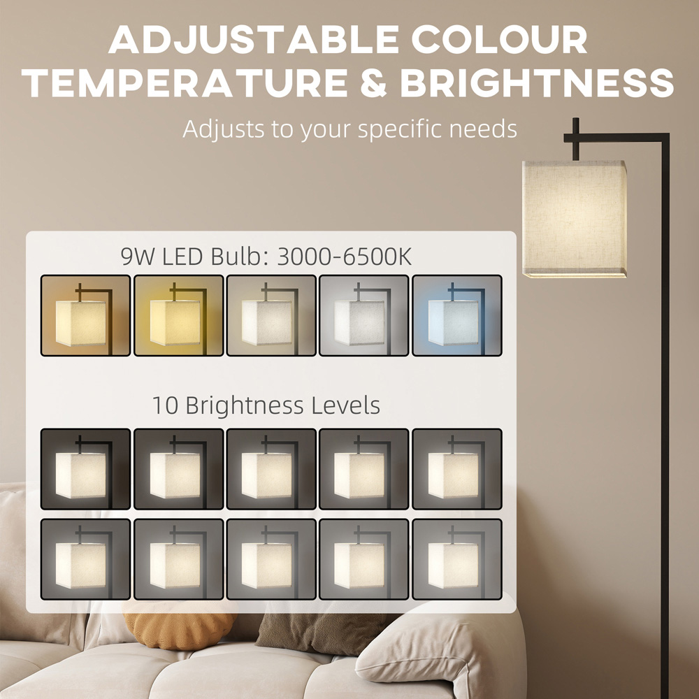 HOMCOM Linen Shade Black Modern LED Floor Lamp with 10 Brightness Levels Image 6