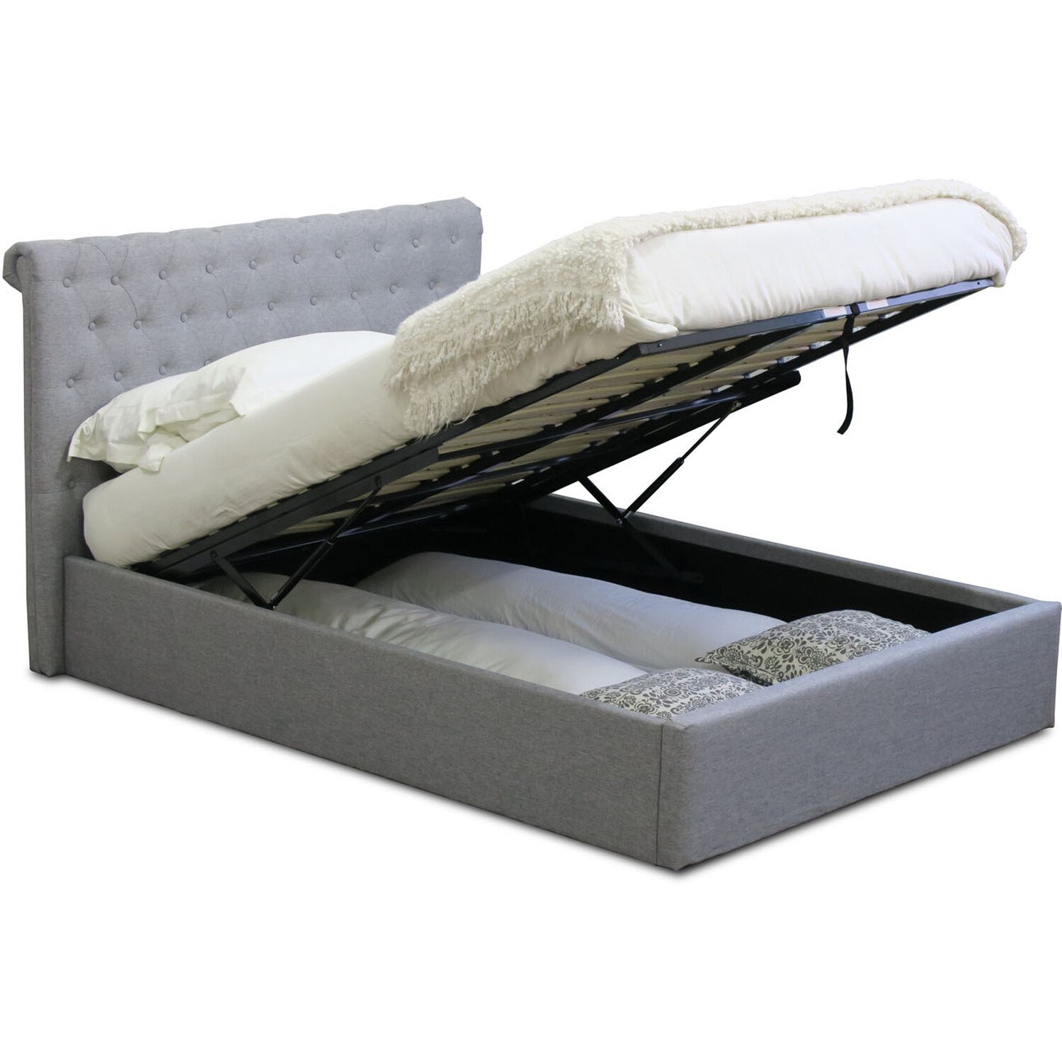 Harper Double Grey Fabric Ottoman Bed Image 4