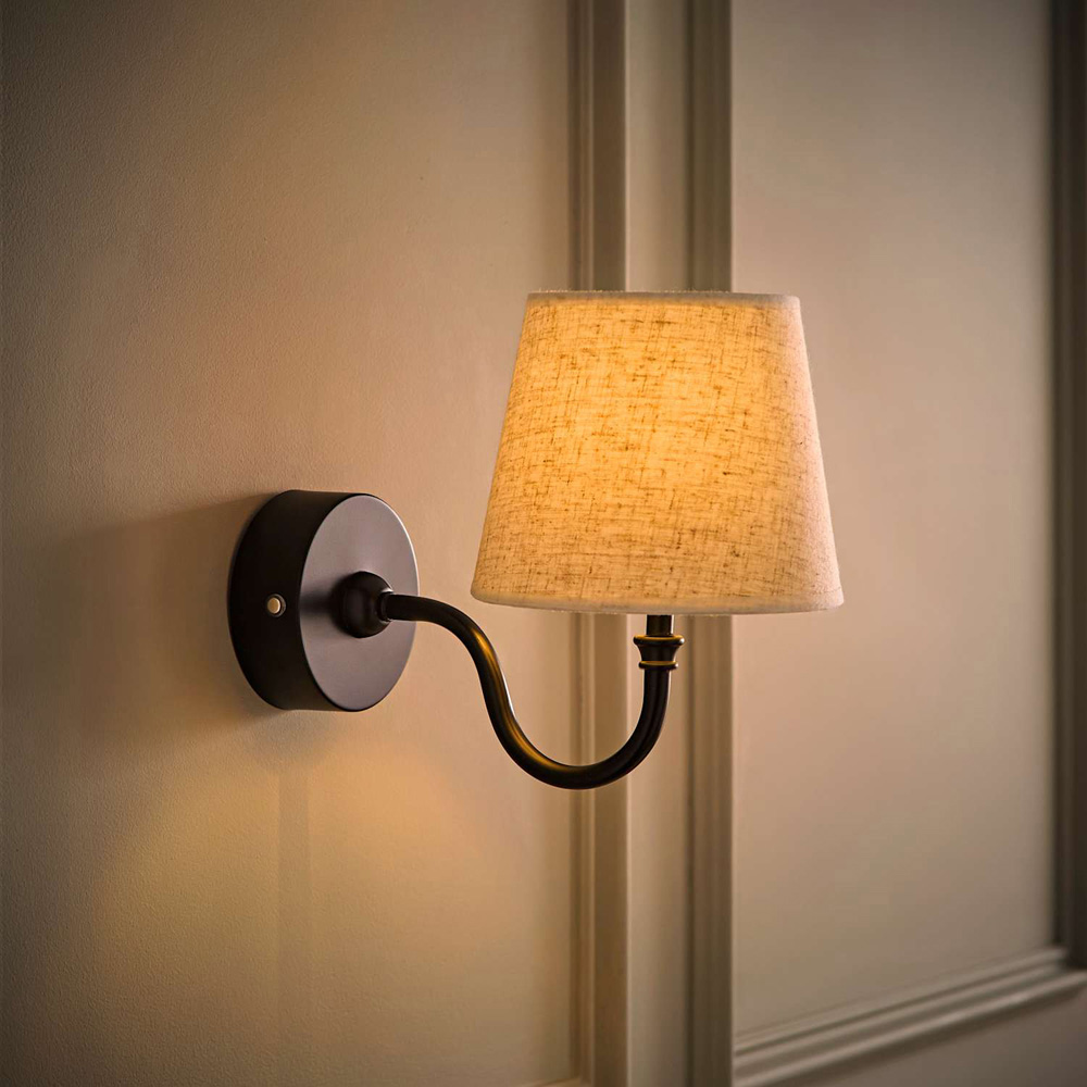 ValueLights Lowe Linen Taper Shade Portable Black Rechargeable Wall Light with Bulb Image 2