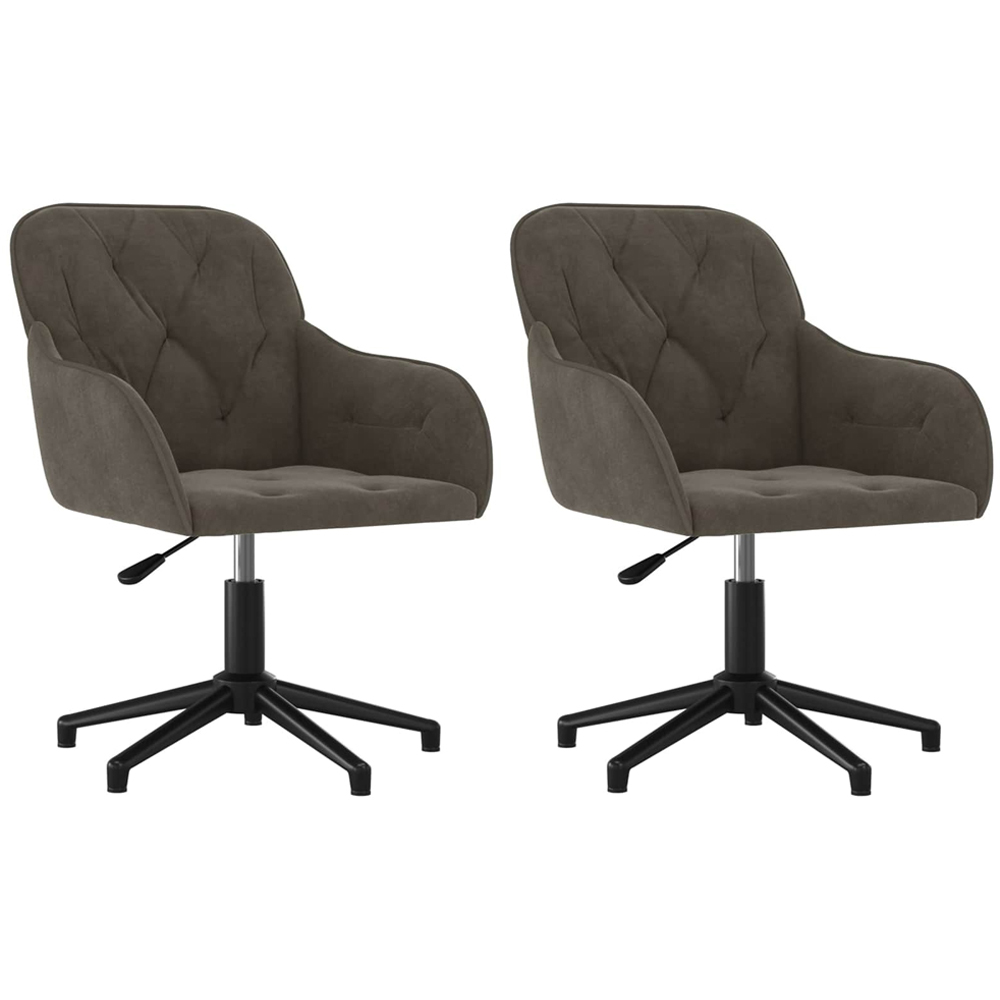 vidaXL Set of 2 Dark Grey Velvet Height-Adjustable Swivel Dining Chair Image 2