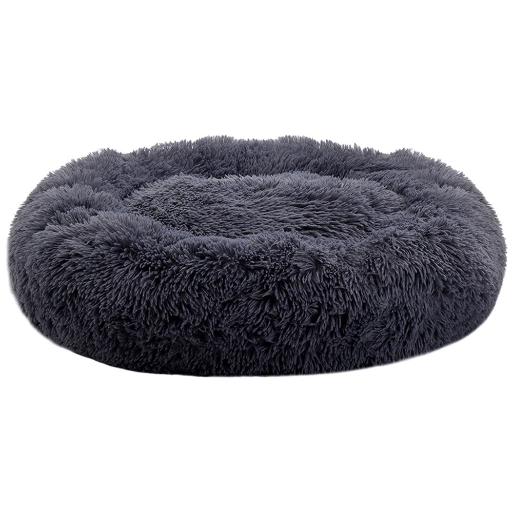 H&O Direct Dark Grey Plush Donut Shaped Pet Bed Image 1