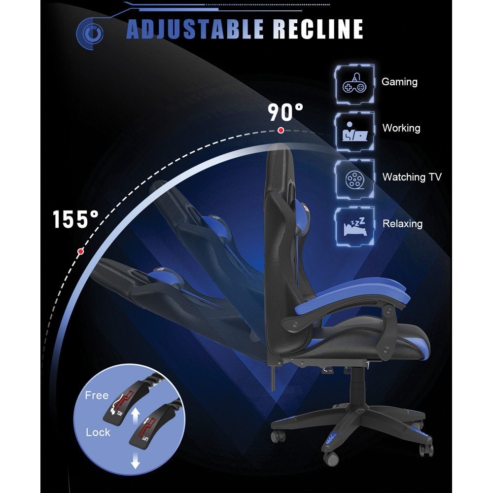 Rattrix Blue Height Adjustable Lumbar Backrest Gaming Chair with Headrest and LED Light Image 4