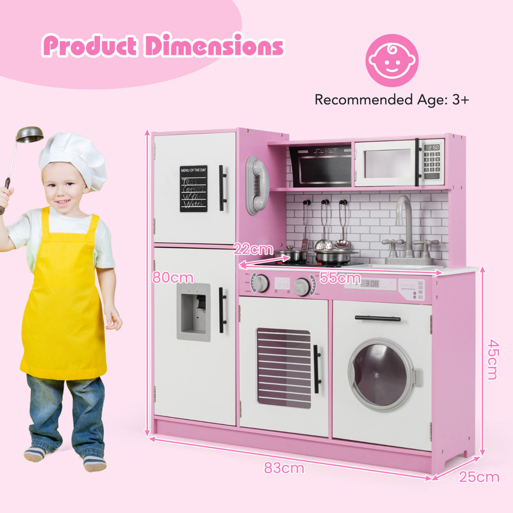 Costway Kids Pink and White Kitchen Play Set with Oven and Washing Machine Image 7