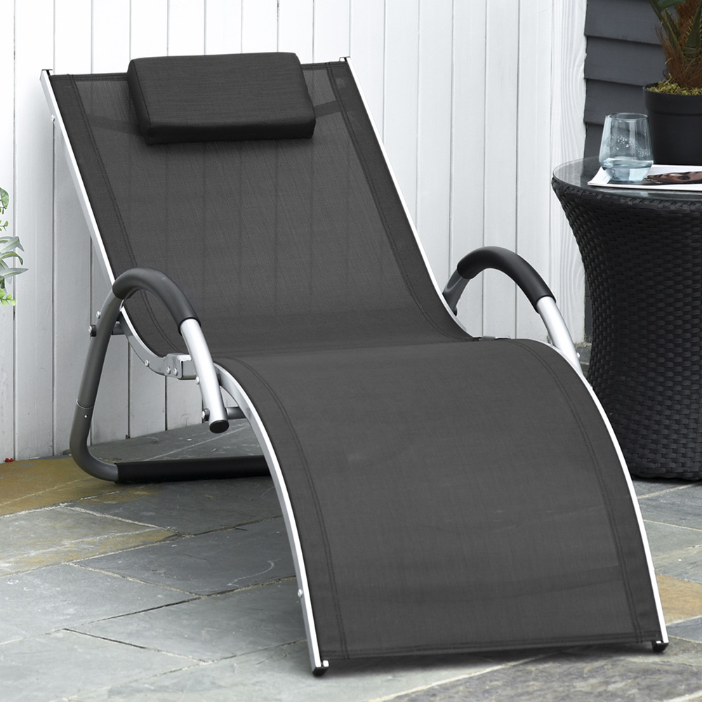 Outsunny Black Sun Lounger with Pillow Image 1